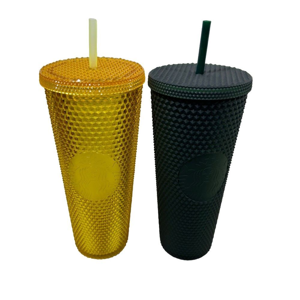 Two Starbucks Tumbler w Lid &‎ Straw Iced Coffee Tumblers Plastic Cup Bling 24oz